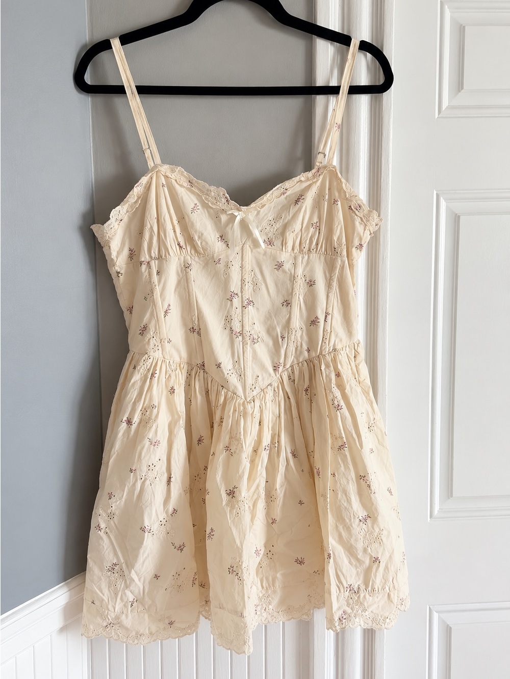 Zara Cream Floral Lace-Trim Mini Dress